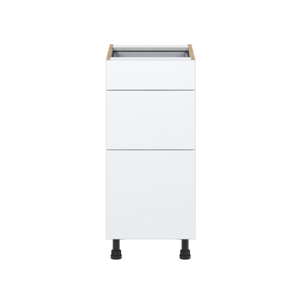 Lily Bright White  Slab Assembled Base Cabinet with 3 Drawers (15 in. W x 34.5 in. H x 24 in. D)