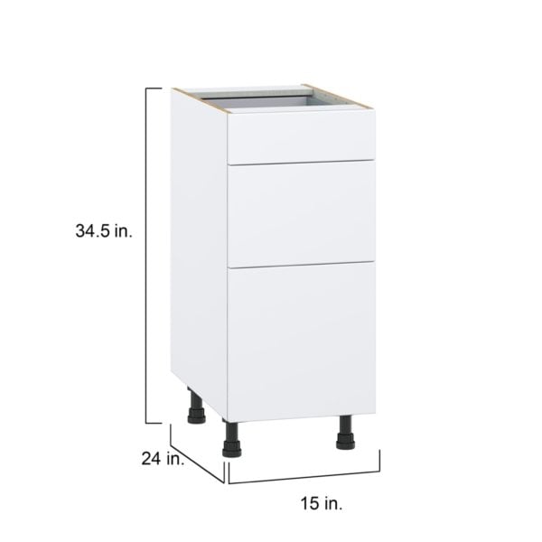 Lily Bright White  Slab Assembled Base Cabinet with 3 Drawers (15 in. W x 34.5 in. H x 24 in. D)