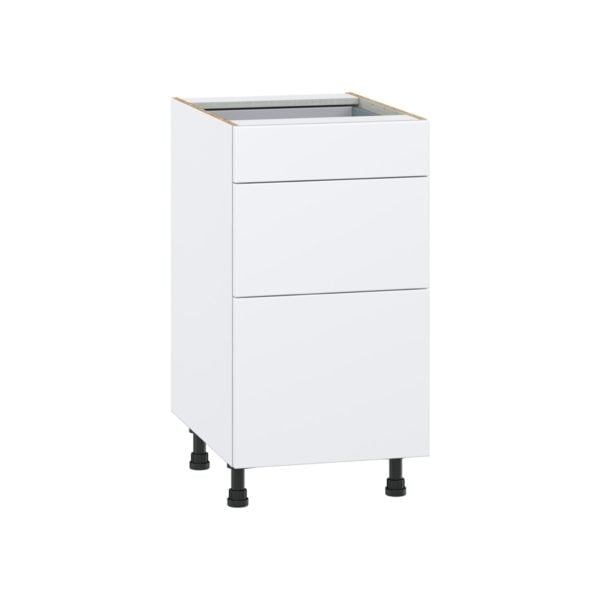 Lily Bright White  Slab Assembled Base Cabinet with 3 Drawers (18 in. W x 34.5 in. H x 24 in. D)