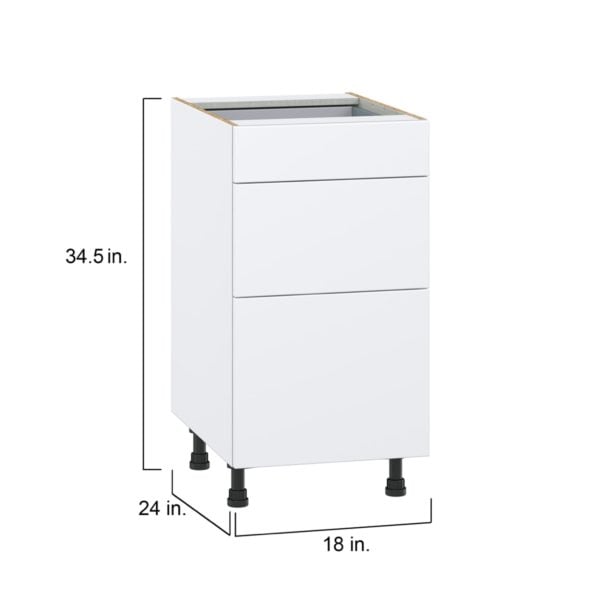 Lily Bright White  Slab Assembled Base Cabinet with 3 Drawers (18 in. W x 34.5 in. H x 24 in. D)