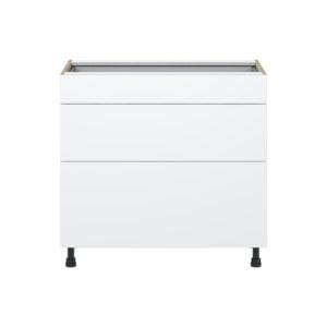 Lily Bright White  Slab Assembled Base Cabinet with 3 Drawers (36 in. W x 34.5 in. H x 24 in. D)