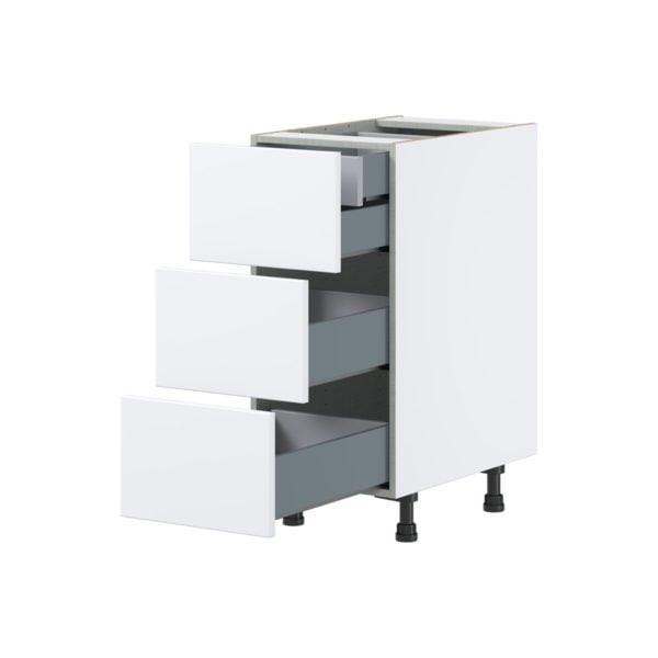 Lily Bright White  Slab Assembled Base Cabinet with Three 10 in. Drawers and 1 Inner Drawer (15 in. W x 34.5 in. H x 24 in. D)