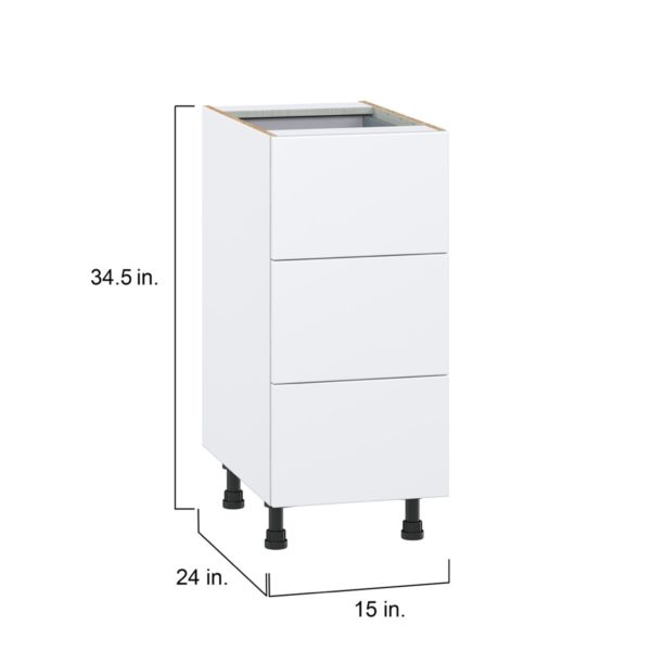 Lily Bright White  Slab Assembled Base Cabinet with Three 10 in. Drawers and 1 Inner Drawer (15 in. W x 34.5 in. H x 24 in. D)