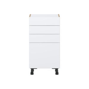 Lily Bright White  Slab Assembled Shallow Base Cabinet with 1 Door and Three 5 In. Drawers (18 in. W x 34.5 in. H x 14 in. D)