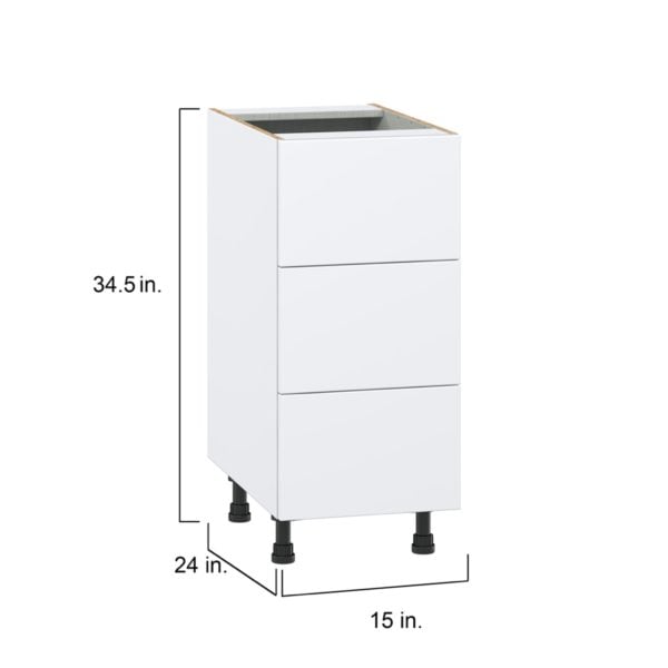 Lily Bright White  Slab Assembled Base Cabinet with Three 10 in. Drawers (15 in. W x 34.5 in. H x 24 in. D)