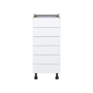 Lily Bright White  Slab Assembled Base Cabinet with 6 Drawers (15 in. W x 34.5 in. H x 24 in. D)