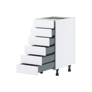 Lily Bright White  Slab Assembled Base Cabinet with 6 Drawers (15 in. W x 34.5 in. H x 24 in. D)