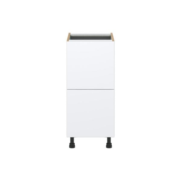 Lily Bright White  Slab Assembled Base Cabinet with 2 Drawers (15 in. W x 34.5 in. H x 24 in. D)