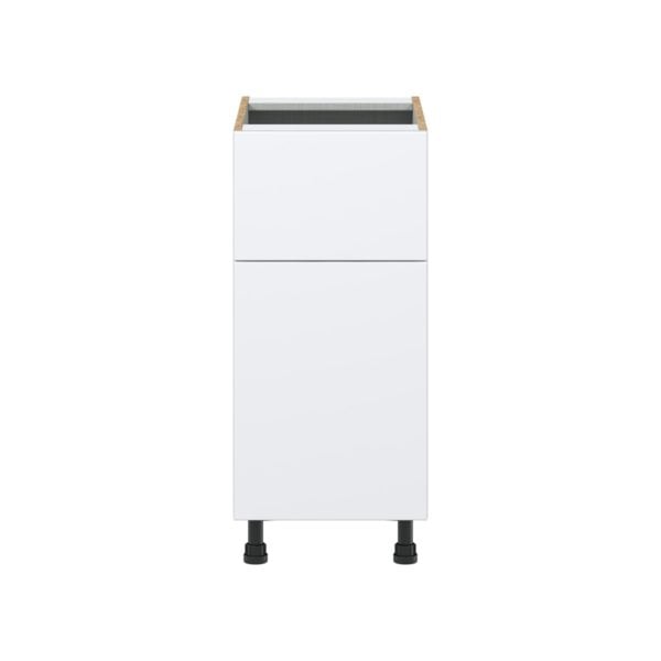 Lily Bright White  Slab Assembled Base Cabinet with 1 Door and 10 in. Drawer (15 in. W x 34.5 in. H x 24 in. D)