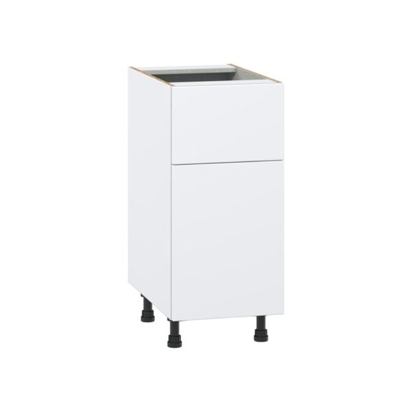 Lily Bright White  Slab Assembled Base Cabinet with 1 Door and 10 in. Drawer (15 in. W x 34.5 in. H x 24 in. D)