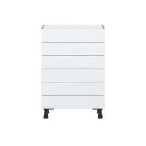 Lily Bright White  Slab Assembled Shallow Base Cabinet with 6 Drawers (24 in. W x 34.5 in. H x 14 in. D)