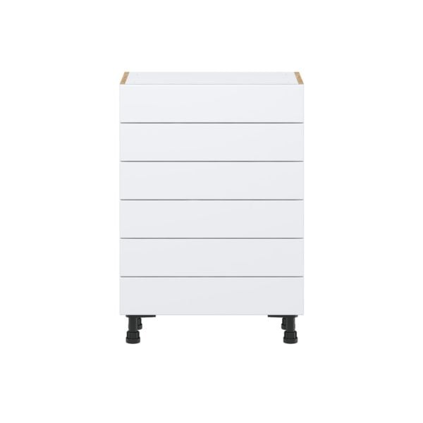 Lily Bright White  Slab Assembled Shallow Base Cabinet with 6 Drawers (24 in. W x 34.5 in. H x 14 in. D)