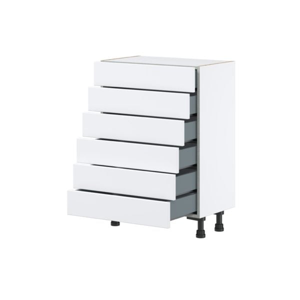 Lily Bright White  Slab Assembled Shallow Base Cabinet with 6 Drawers (24 in. W x 34.5 in. H x 14 in. D)