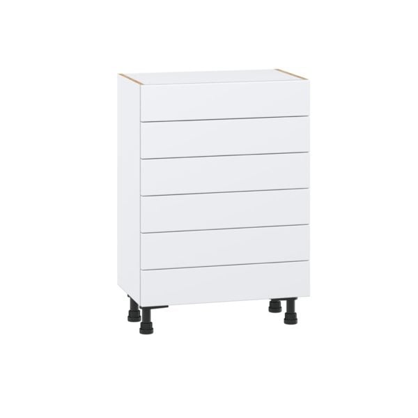 Lily Bright White  Slab Assembled Shallow Base Cabinet with 6 Drawers (24 in. W x 34.5 in. H x 14 in. D)