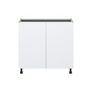 Lily Bright White  Slab Assembled Sink Base Cabinet with 2 Full High Doors (36 in. W x 34.5 in. H x 24 in. D)