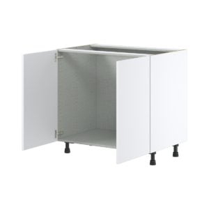 Lily Bright White  Slab Assembled Sink Base Cabinet with 2 Full High Doors (36 in. W x 34.5 in. H x 24 in. D)