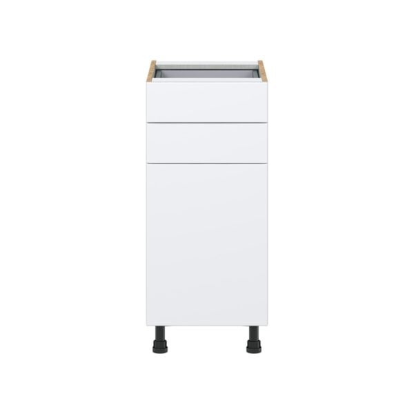 Lily Bright White  Slab Assembled Base Cabinet with 1 Door and Two 5 in. Drawers (15 in. W x 34.5 in. H x 24 in. D)