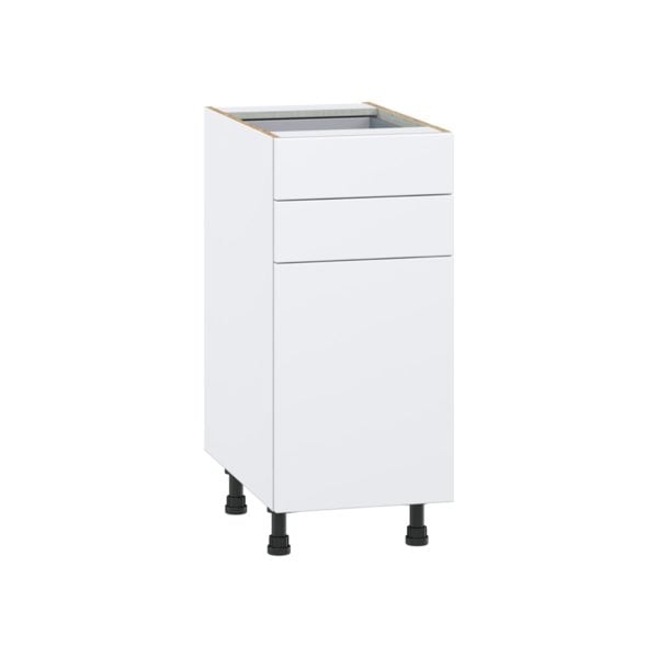 Lily Bright White  Slab Assembled Base Cabinet with 1 Door and Two 5 in. Drawers (15 in. W x 34.5 in. H x 24 in. D)