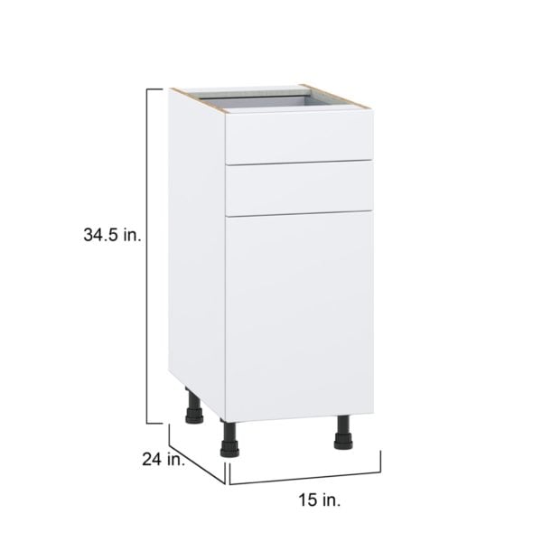 Lily Bright White  Slab Assembled Base Cabinet with 1 Door and Two 5 in. Drawers (15 in. W x 34.5 in. H x 24 in. D)