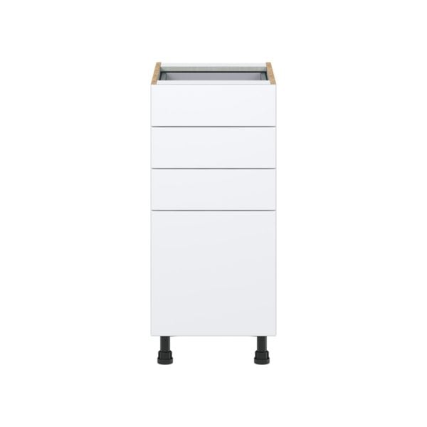 Lily Bright White  Slab Assembled Base Cabinet with 4 Drawers (15 in. W x 34.5 in. H x 24 in. D)