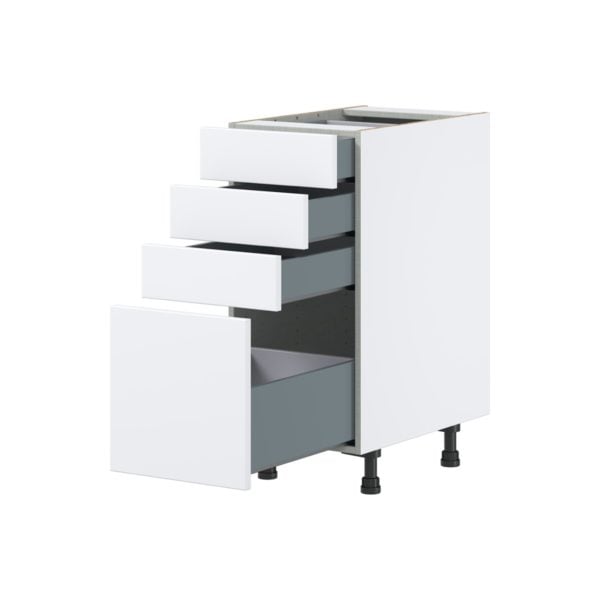 Lily Bright White  Slab Assembled Base Cabinet with 4 Drawers (15 in. W x 34.5 in. H x 24 in. D)