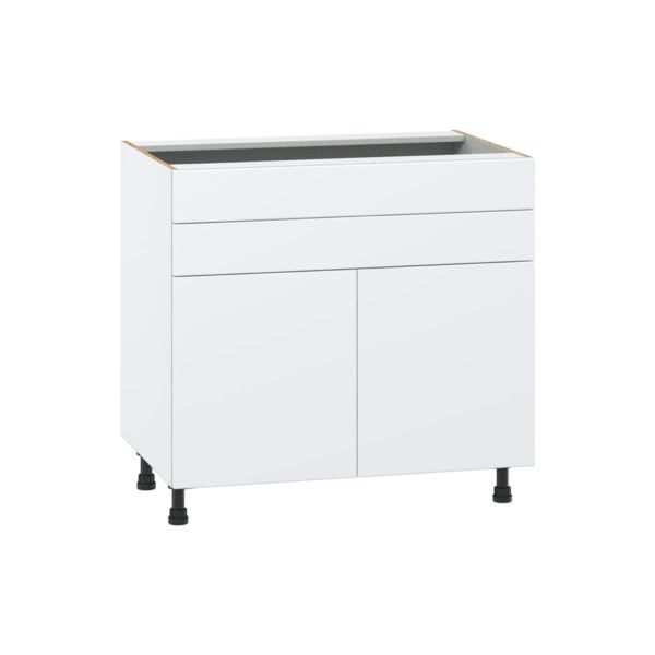 Lily Bright White  Slab Assembled Cooktop Base Cabinet with 2 Doors and Two 5 in. Drawers (36 in. W x 34.5 in. H x 24 in. D)