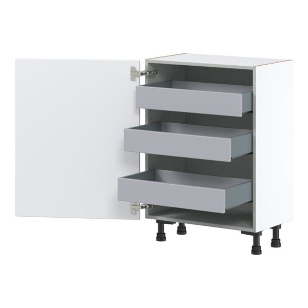 Lily Bright White  Slab Assembled Shallow Base Cabinet with a Full High Door and 3 Inner Drawers (24 in. W x 34.5 in. H x 14 in. D)