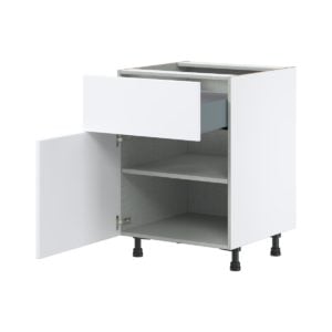 Lily Bright White  Slab Assembled Base Cabinet with 1 Door and 10 in. Drawer (24 in. W x 34.5 in. H x 24 in. D)