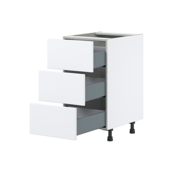 Lily Bright White  Slab Assembled Base Cabinet with Three 10 in. Drawers (18 in. W x 34.5 in. H x 24 in. D)