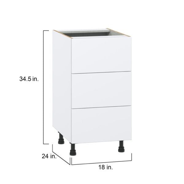 Lily Bright White  Slab Assembled Base Cabinet with Three 10 in. Drawers (18 in. W x 34.5 in. H x 24 in. D)