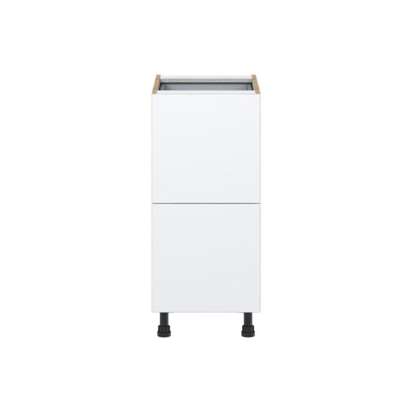 Lily Bright White  Slab Assembled Base Cabinet with 2 Drawers and 1 Inner Drawer (15 in. W x 34.5 in. H x 24 in. D)