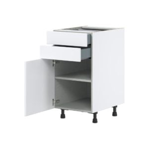 Lily Bright White  Slab Assembled Base Cabinet with 1 Door and Two 5 in. Drawers (18 in. W x 34.5 in. H x 24 in. D)