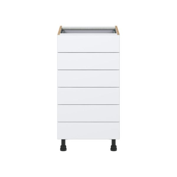 Lily Bright White  Slab Assembled Base Cabinet with 6 Drawers (18 in. W x 34.5 in. H x 24 in. D)