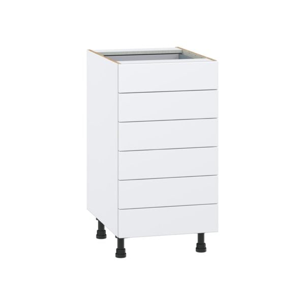 Lily Bright White  Slab Assembled Base Cabinet with 6 Drawers (18 in. W x 34.5 in. H x 24 in. D)