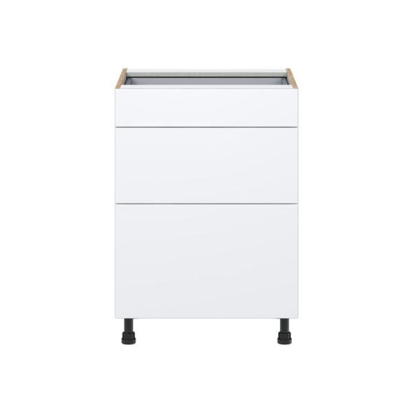 Lily Bright White  Slab Assembled Base Cabinet with 3 Drawers (24 in. W x 34.5 in. H x 24 in. D)