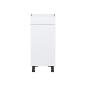 Lily Bright White  Slab Assembled Shallow Base Cabinet with 1 Door and 1 Drawer (15 in. W x 34.5 in. H x 14 in. D)