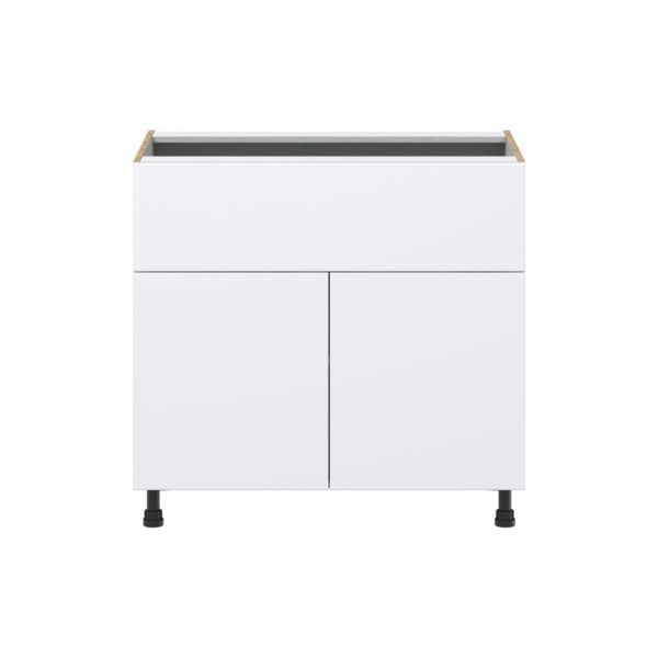 Lily Bright White  Slab Assembled Base Cabinet with 1 Door and 10 in. Drawer (36 in. W x 34.5 in. H x 24 in. D)