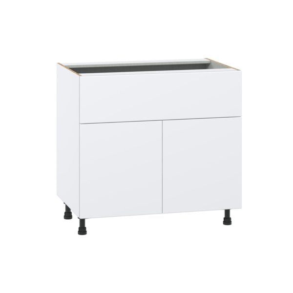 Lily Bright White  Slab Assembled Base Cabinet with 1 Door and 10 in. Drawer (36 in. W x 34.5 in. H x 24 in. D)