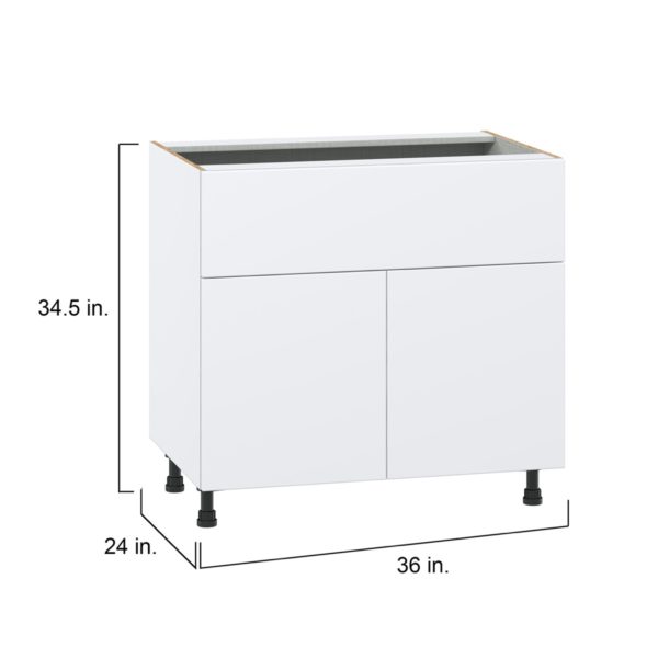 Lily Bright White  Slab Assembled Base Cabinet with 1 Door and 10 in. Drawer (36 in. W x 34.5 in. H x 24 in. D)