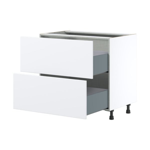 Lily Bright White  Slab Assembled Base Cabinet with 2 Drawers (36 in. W x 34.5 in. H x 24 in. D)