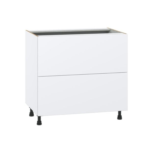 Lily Bright White  Slab Assembled Base Cabinet with 2 Drawers (36 in. W x 34.5 in. H x 24 in. D)