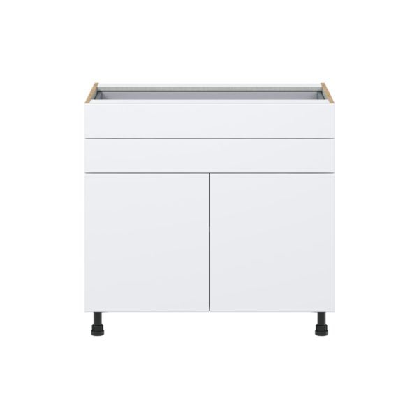 Lily Bright White  Slab Assembled Base Cabinet with Two Doors and Two 5 in. Drawers (36 in. W x 34.5 in. H x 24 in. D)