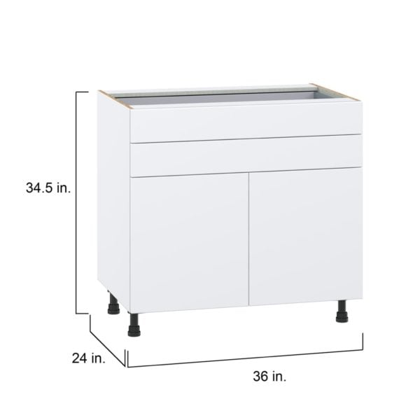 Lily Bright White  Slab Assembled Base Cabinet with Two Doors and Two 5 in. Drawers (36 in. W x 34.5 in. H x 24 in. D)