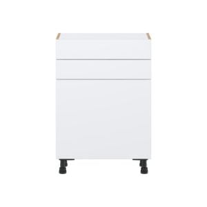 Lily Bright White  Slab Assembled Shallow Base Cabinet with 1 Door and Two 10 in. Drawers (24 in. W x 34.5 in. H x 14 in. D)