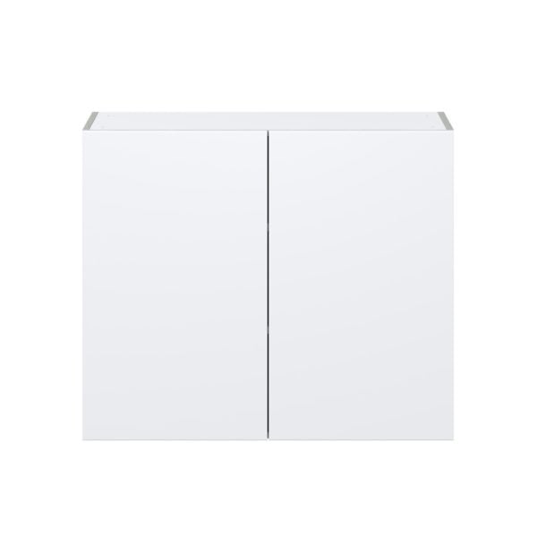 Lily Bright White  Slab Assembled Wall  Cabinet with 2 Full High Doors (36 in. W x 30 in. H x 14 in. D)