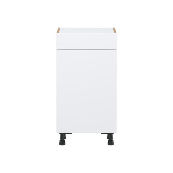 Lily Bright White  Slab Assembled Shallow Base Cabinet with 1 Door and 1 Drawer (18 in. W x 34.5 in. H x 14 in. D)