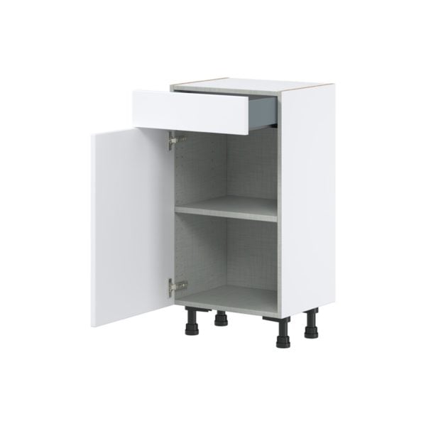 Lily Bright White  Slab Assembled Shallow Base Cabinet with 1 Door and 1 Drawer (18 in. W x 34.5 in. H x 14 in. D)