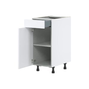 Lily Bright White  Slab Assembled Base Cabinet with 1 Door and 1 Drawer (15 in. W x 34.5 in. H x 24 in. D)