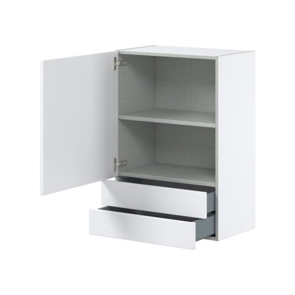 Lily Bright White  Slab Assembled Wall  Cabinet with a Door and Two 5 in. Drawers (24 in. W x 35 in. H x 14 in. D)