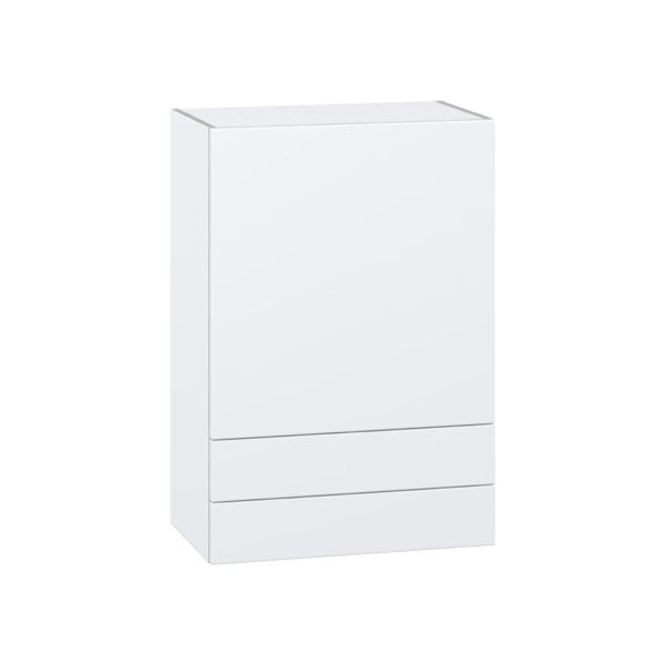 Lily Bright White  Slab Assembled Wall  Cabinet with a Door and Two 5 in. Drawers (24 in. W x 35 in. H x 14 in. D)